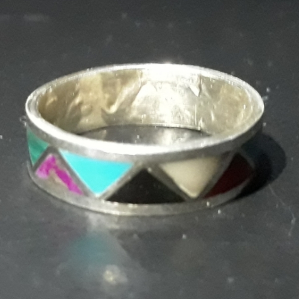 Native American Chevron Multi Gemstone Band Ring